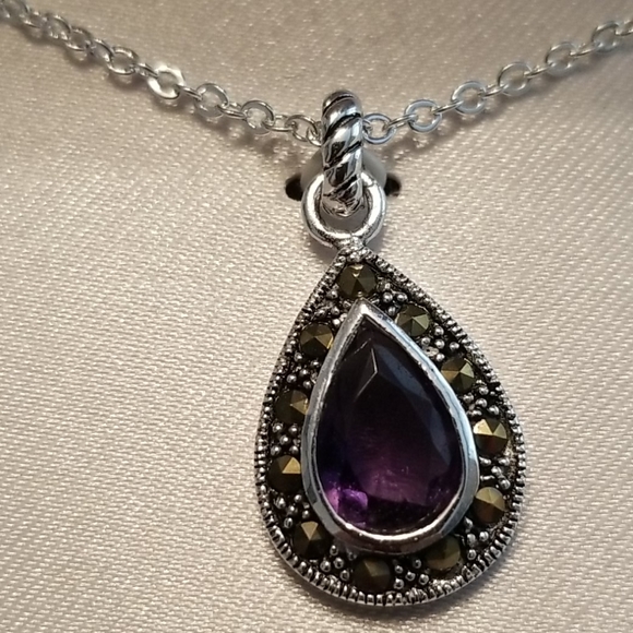 Silver Luxuries Purple Teardrop Pendant Necklace - Picture 2 of 2